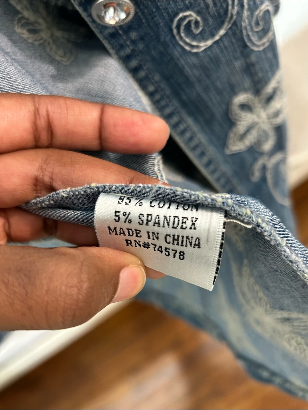 Cache Long Blue Denim Embroidered Jacket - Picture 5 of 6